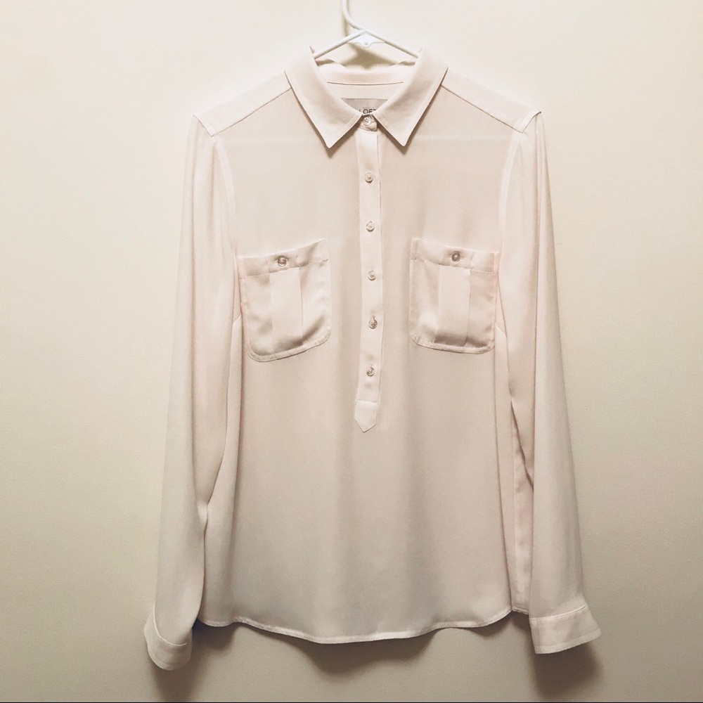 Loft Half Button Front Pocket White Blouse